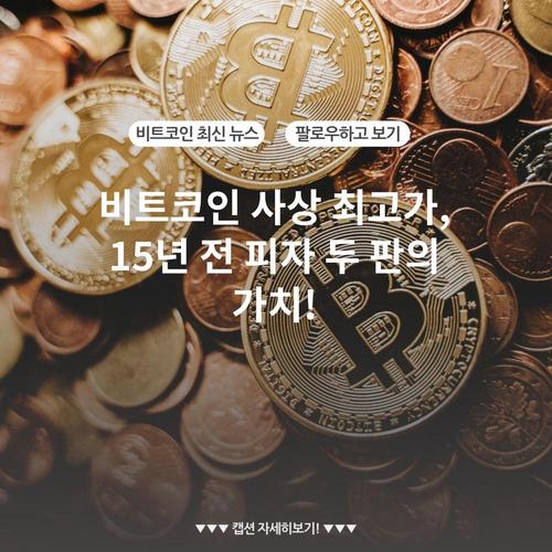 비트코인 사상 최고가, 15년 전 피자 두 판의 가치!